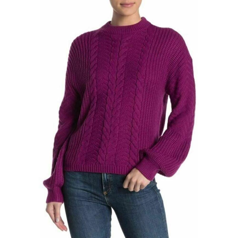 Abound Women's Purple Rosea Lofty Cable Knit Long Sleeve Sweater 2XS MSRP $30